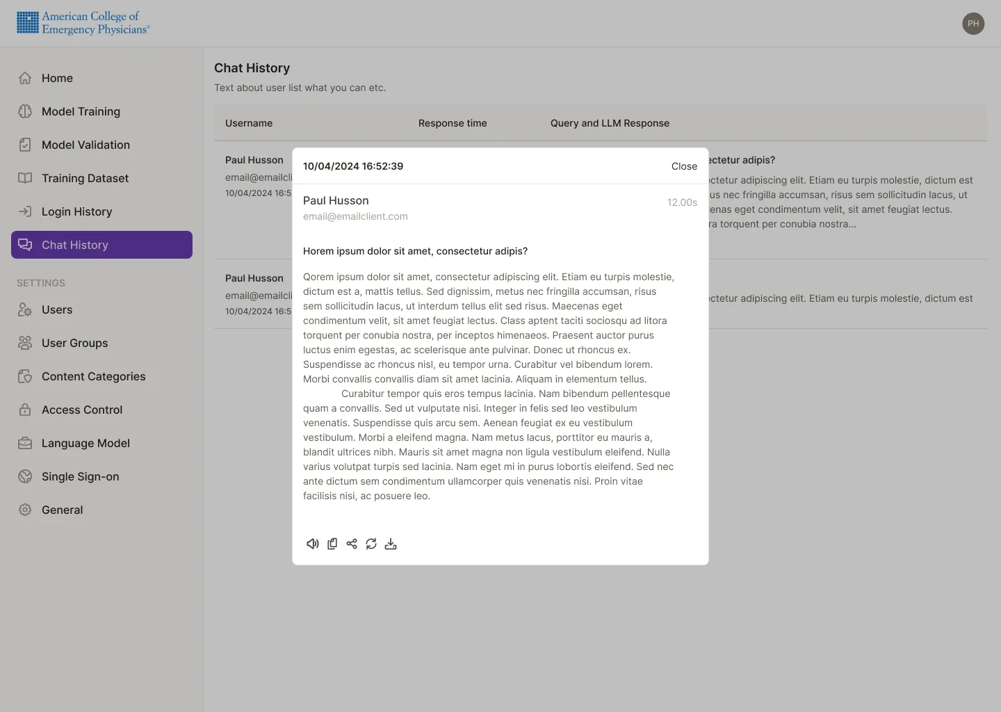 Chat history and answer detail