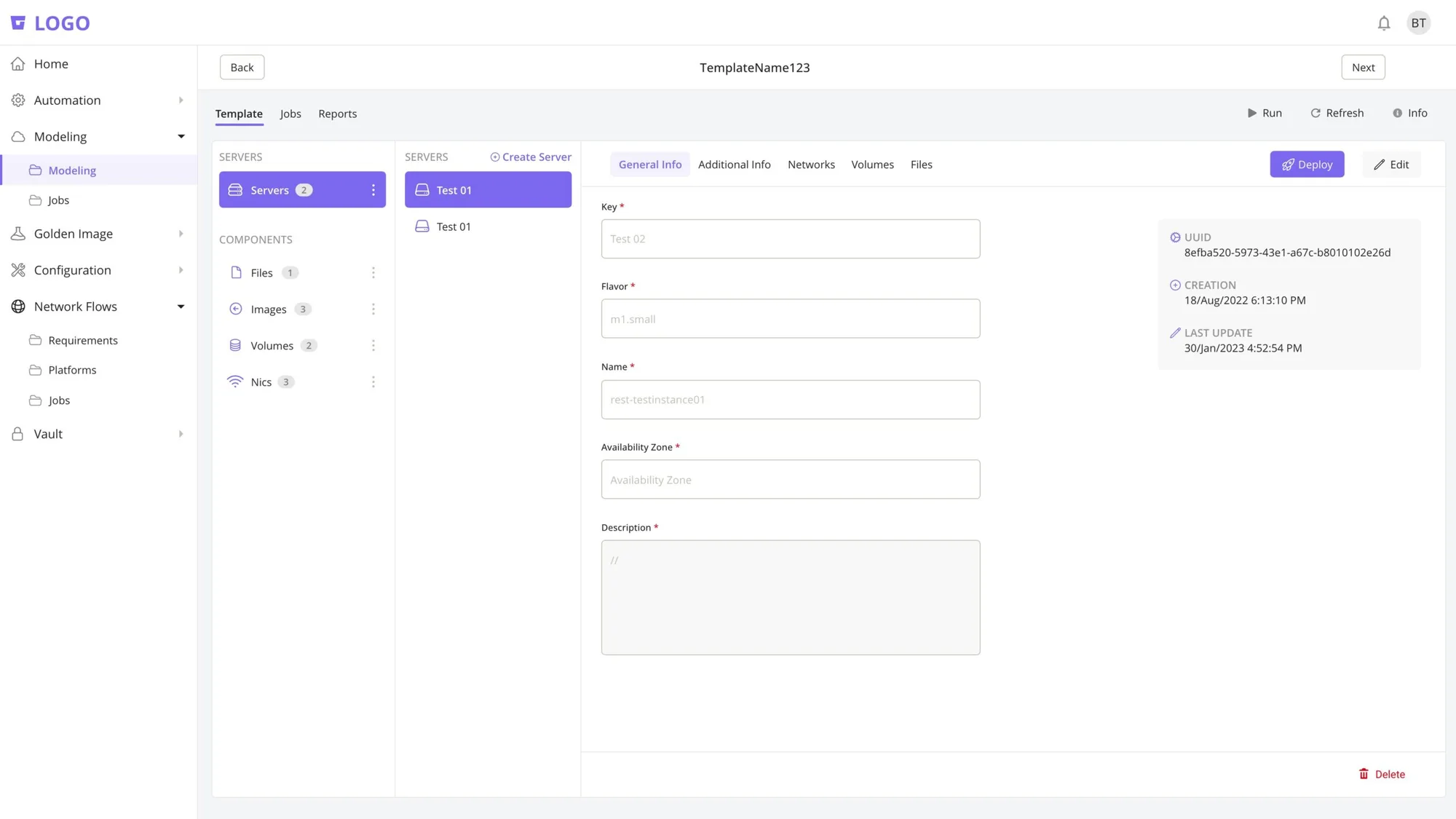 Template configuration